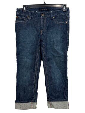 Calvin Klein Womens Denim Capri Jeans Size 6 Dark Wash Stretch Folded Cuffs